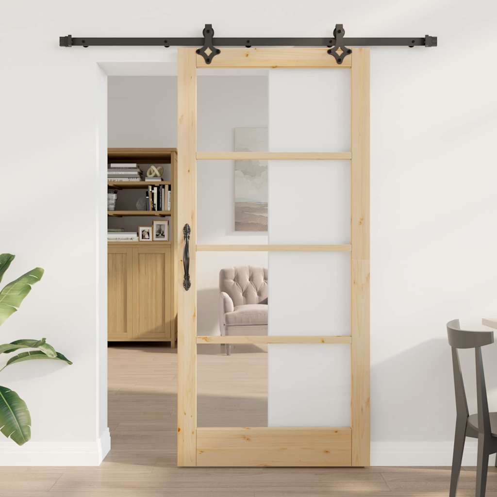 Sliding Door ORKDAL Solid Pine Wood and Glass 183 cm Natural and Black 93 cm 202 cm
