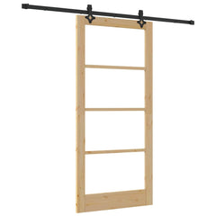 Sliding Door Solid Pine Wood and Glass Natural 93 cm 202 cm 213.5 cm