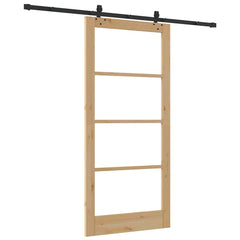 Sliding Door Solid Pine Wood and Glass Natural 93 cm 202 cm 213.5 cm