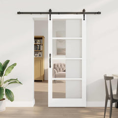 Sliding Door Solid Pine Wood and Glass White 183 cm White and Black 83 cm 202 cm