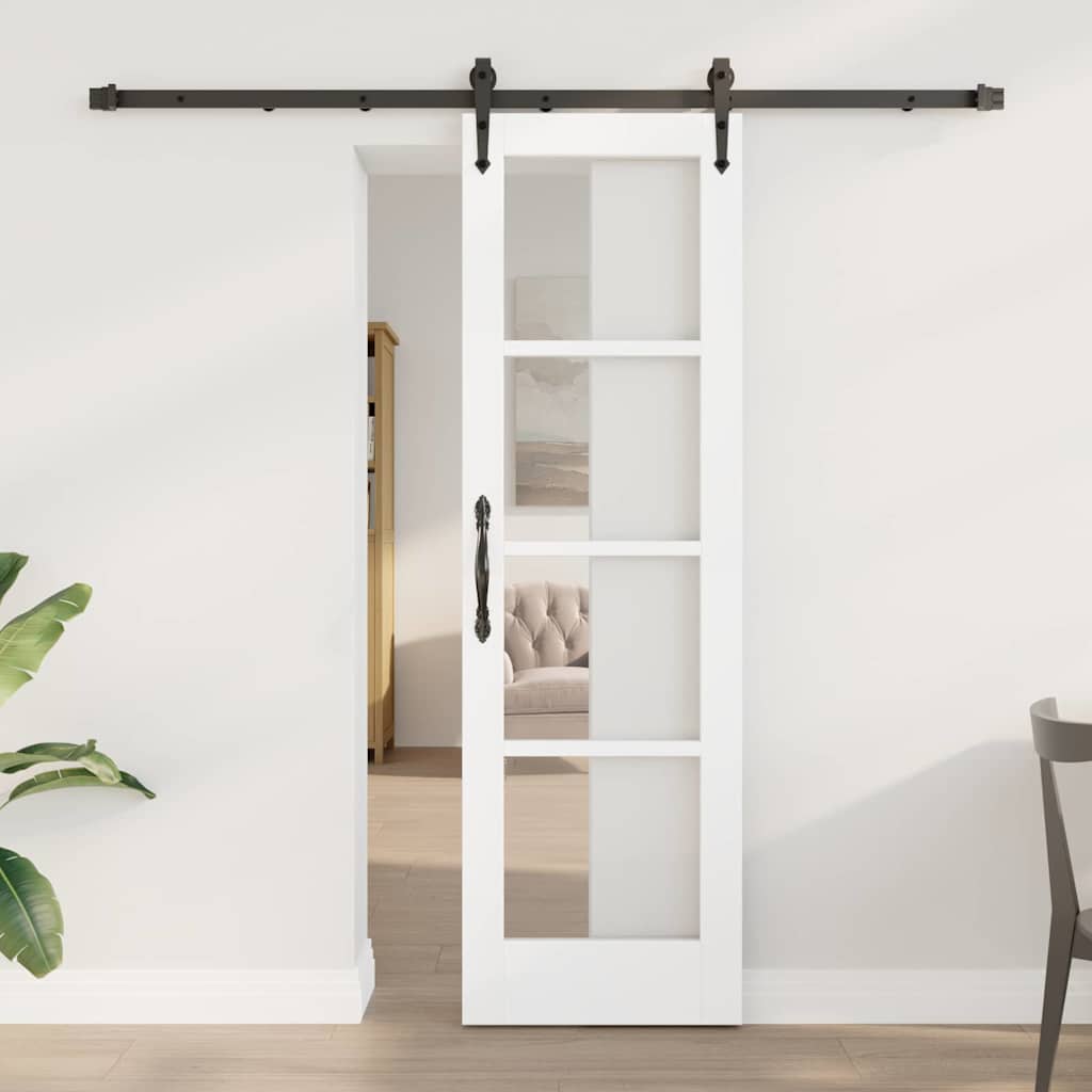 Sliding Door Solid Pine Wood and Glass 200 cm White and Black 61 cm 198.5 cm