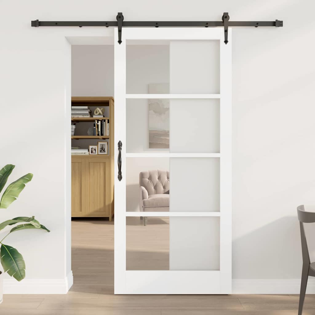 Sliding Door Solid Pine Wood and Glass 200 cm White and Black 93 cm 211 cm