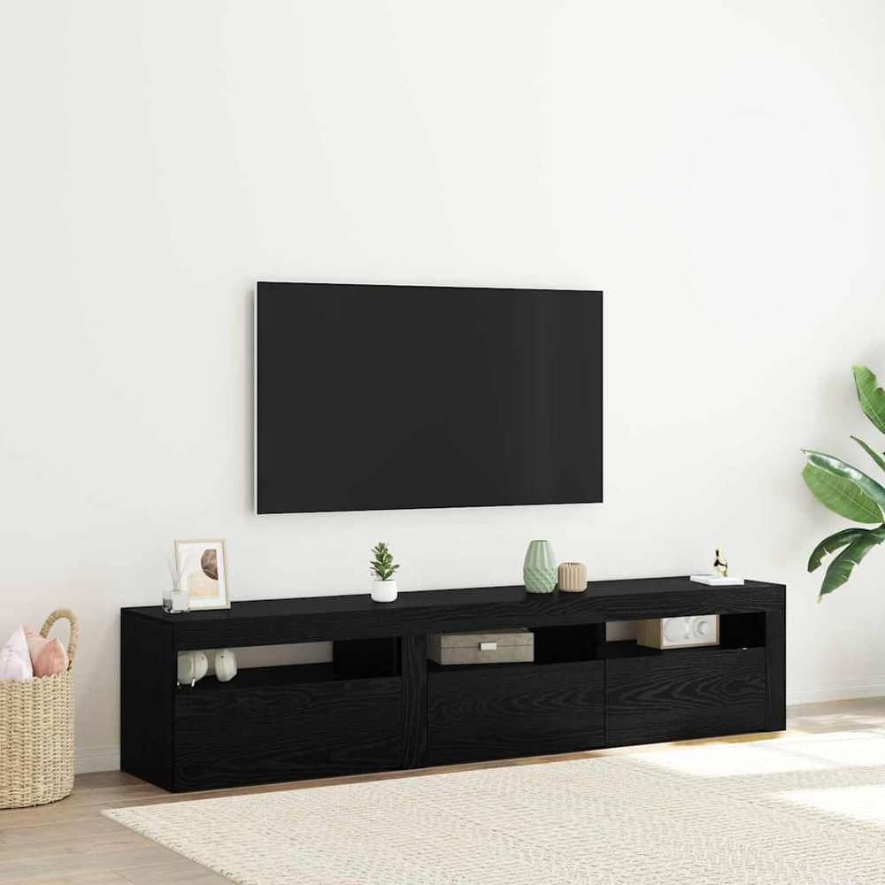 vidaXL TV Cabinet 2 pcs Black Oak Engineered Wood 1