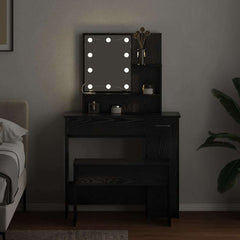 Dressing Table Set with LED Engineered Wood Depth 35 cm Black oak