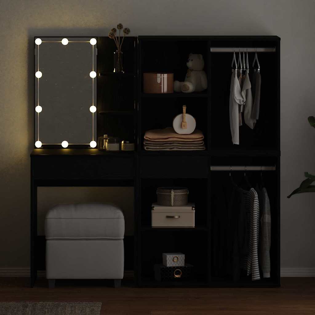 vidaXL LED Dressing Table Set Black Oak 140 x 40 x 140 cm 4