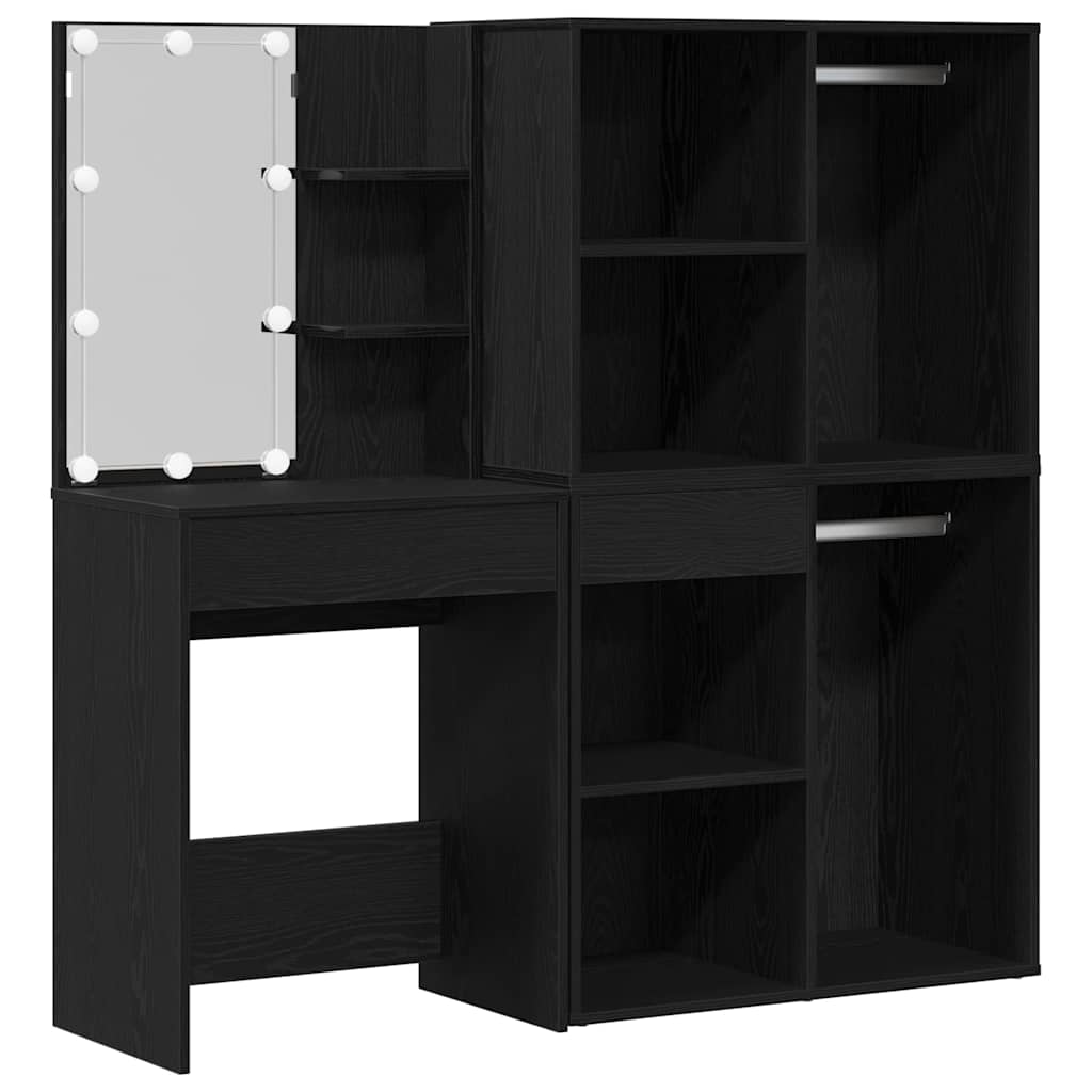 vidaXL LED Dressing Table Set Black Oak 140 x 40 x 140 cm 2