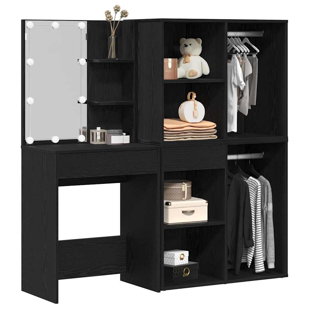 vidaXL LED Dressing Table Set Black Oak 140 x 40 x 140 cm 3