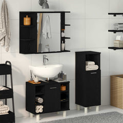 3 Piece Bathroom Furniture Set Engineered Wood Black oak