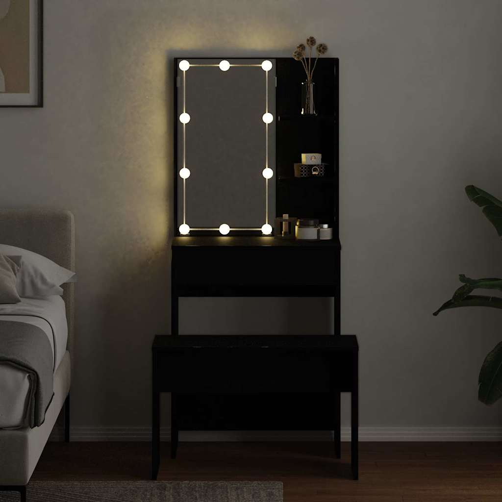 vidaXL LED Dressing Table Set 2 pcs Black Oak 60 x 40 x 140 cm 4