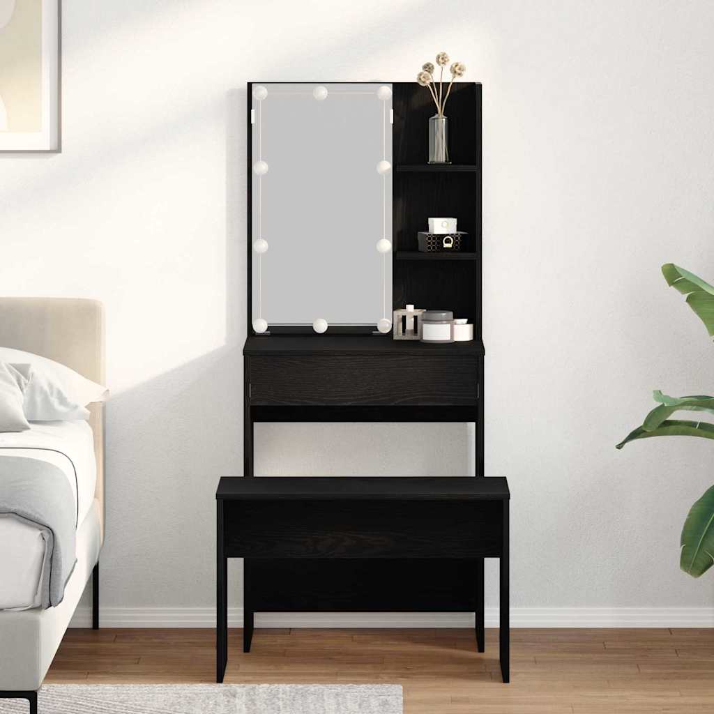 vidaXL LED Dressing Table Set 2 pcs Black Oak 60 x 40 x 140 cm 1