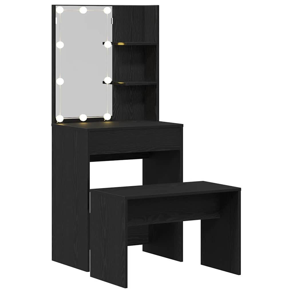 vidaXL LED Dressing Table Set 2 pcs Black Oak 60 x 40 x 140 cm 5