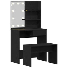 Dressing Table Set with LED Engineered Wood Depth 40 cm Width 74.5 cm Black oak