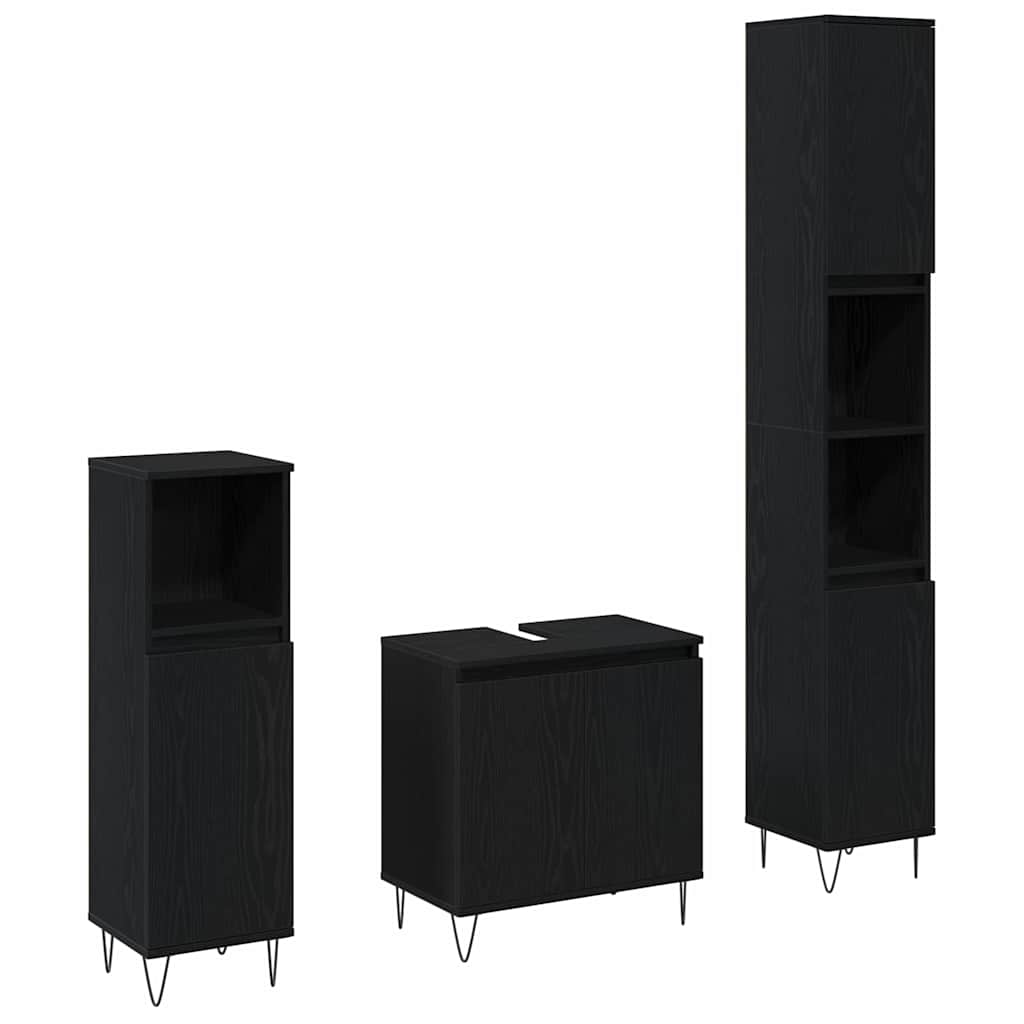 vidaXL Bathroom Furniture Set 3 pcs Black Oak 2