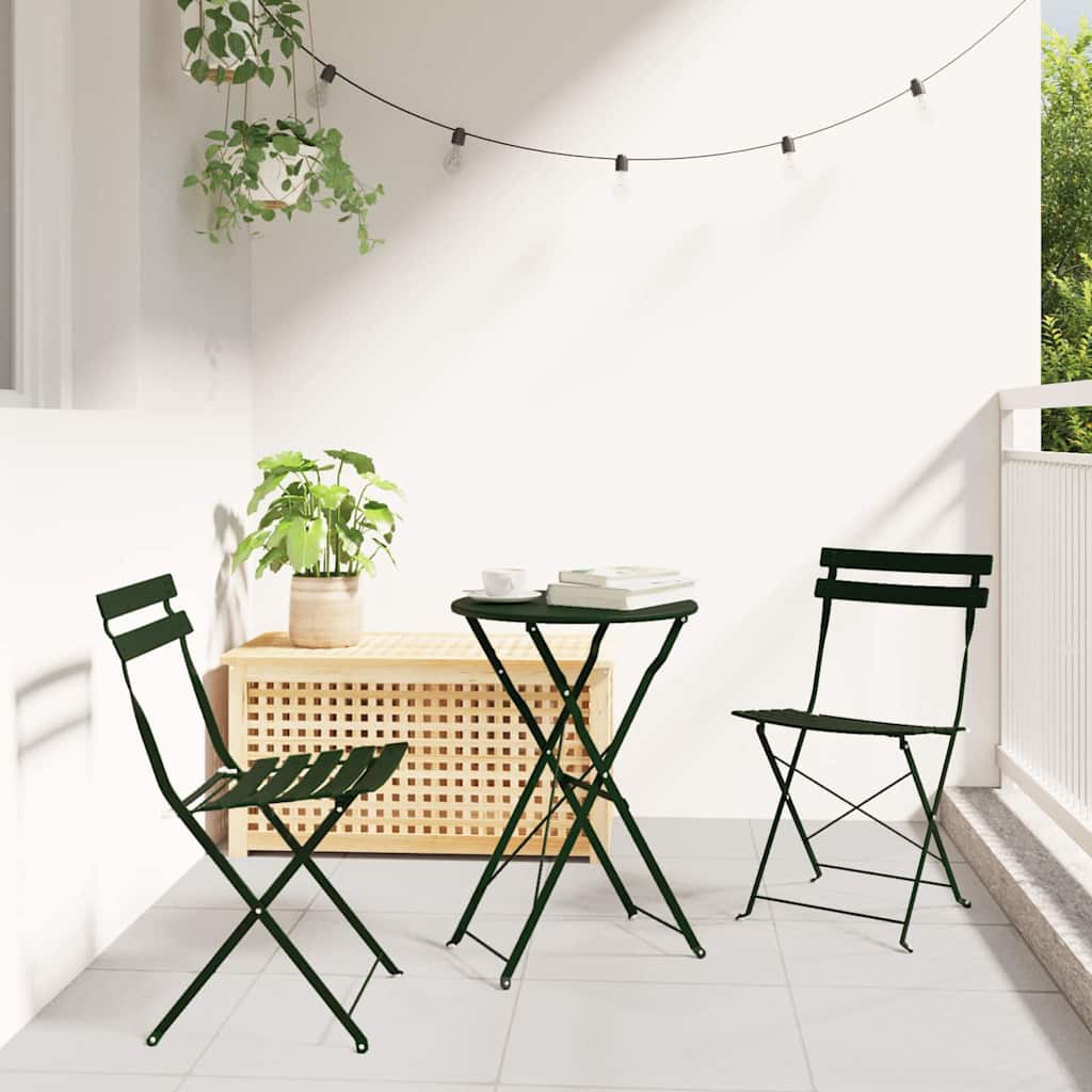 Folding Bistro Set 3 pcs Steel Dark green