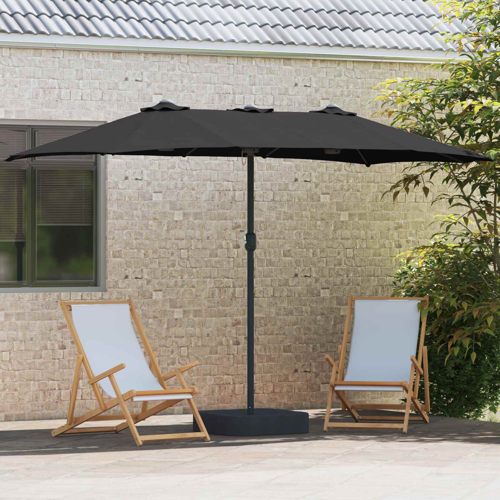vidaXL Garden Parasol Black 385 x 209 x 244 cm Polyester 3