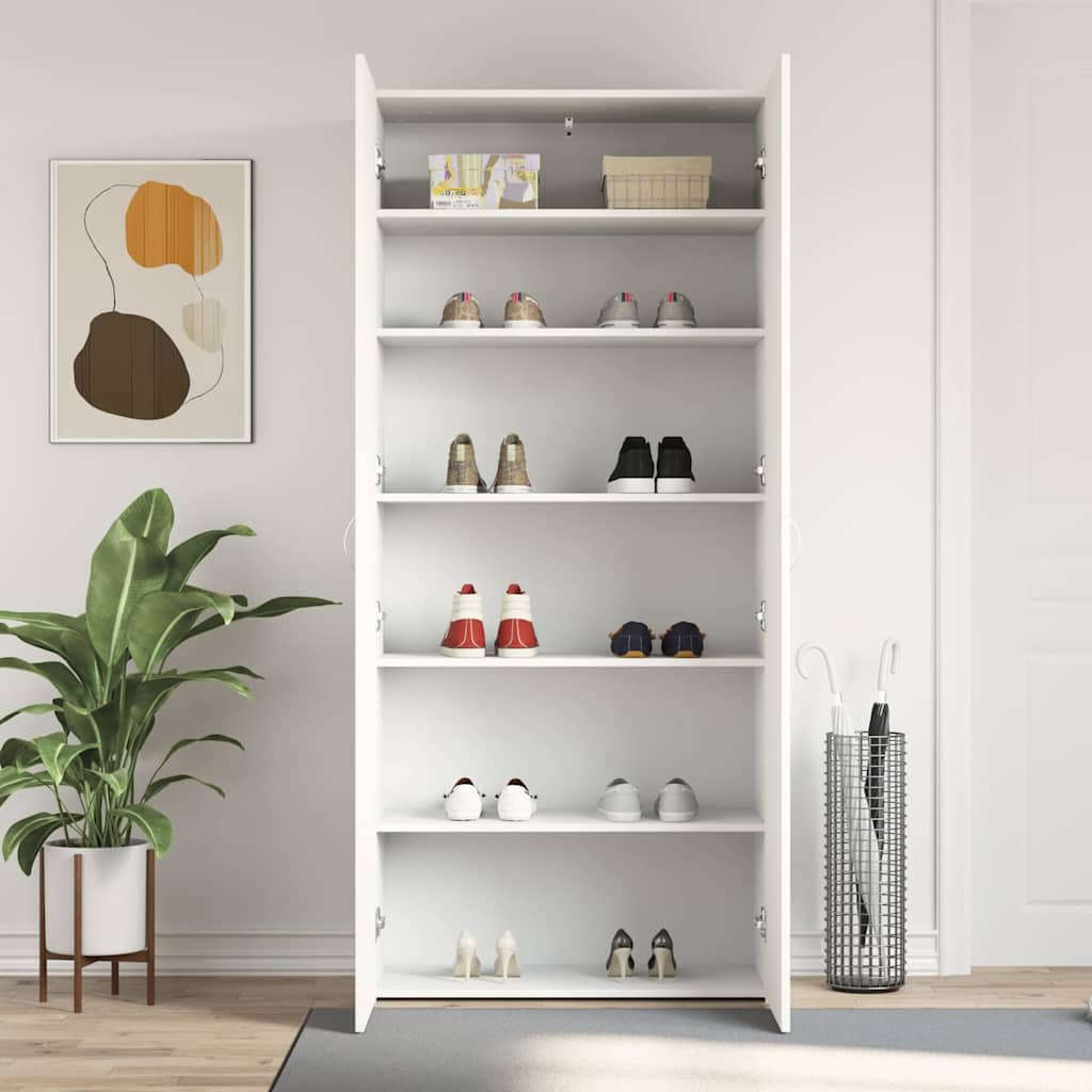 vidaXL Shoe Cabinet 80 x 35.5 x 180 cm Engineered Wood White 4