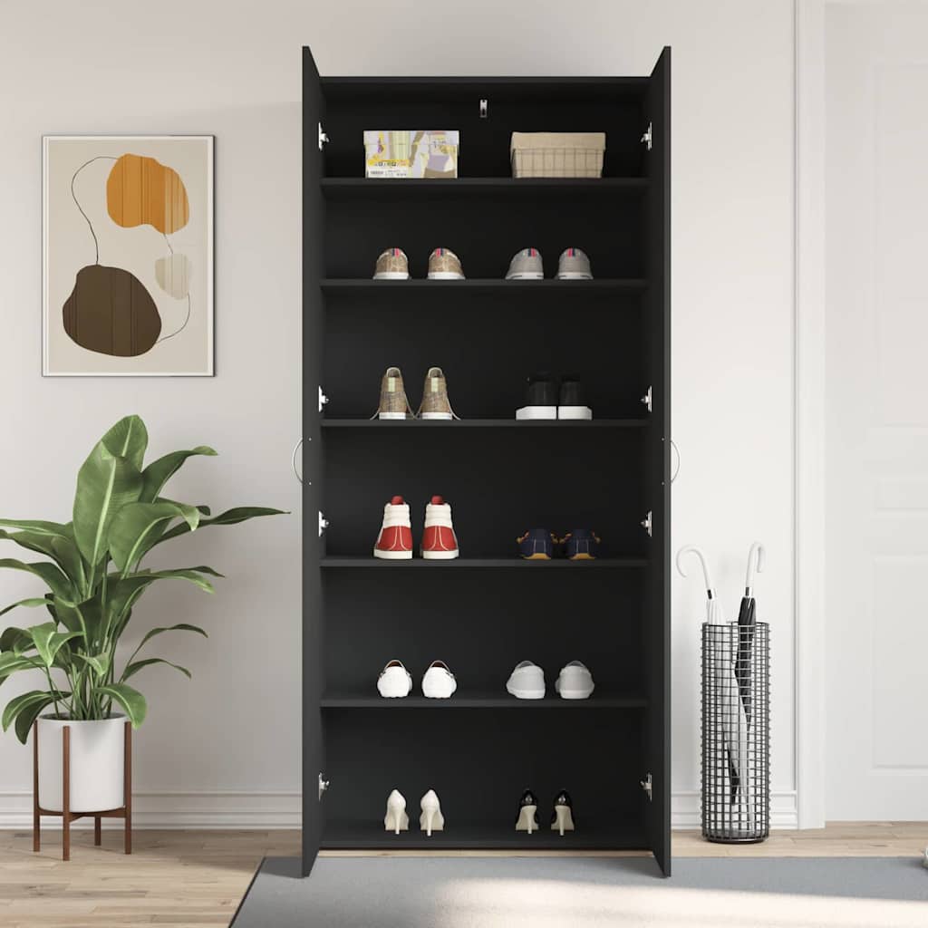 vidaXL Shoe Cabinet 80 x 35.5 x 180 cm Engineered Wood Black 4