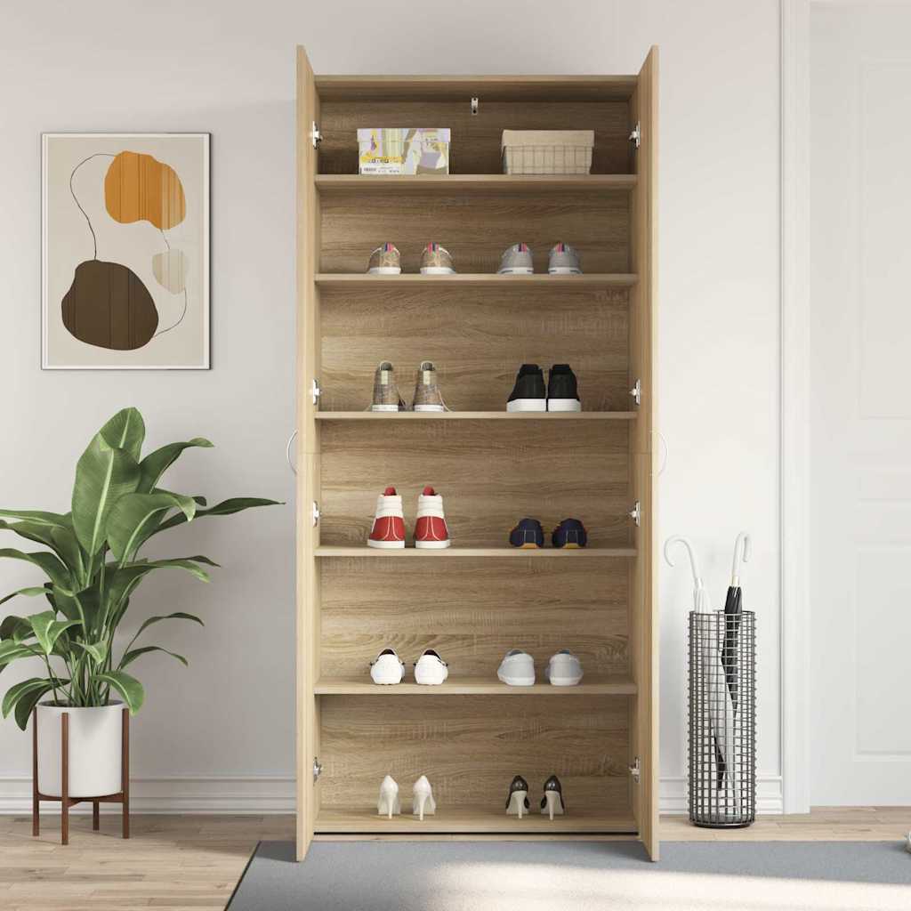vidaXL Shoe Cabinet 80 x 35.5 x 180 cm Engineered Wood Brown 4