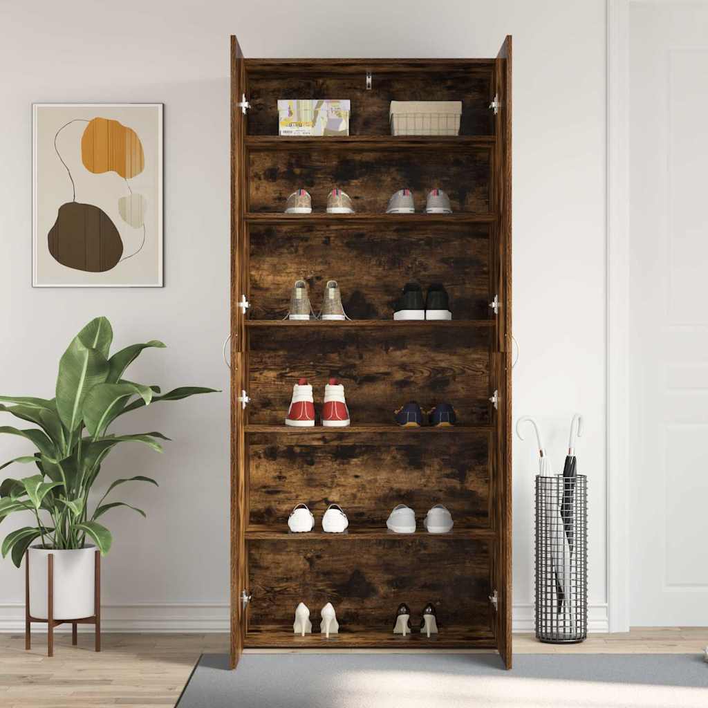 vidaXL Shoe Cabinet 80 x 35.5 x 180 cm Engineered Wood Multicolour 4