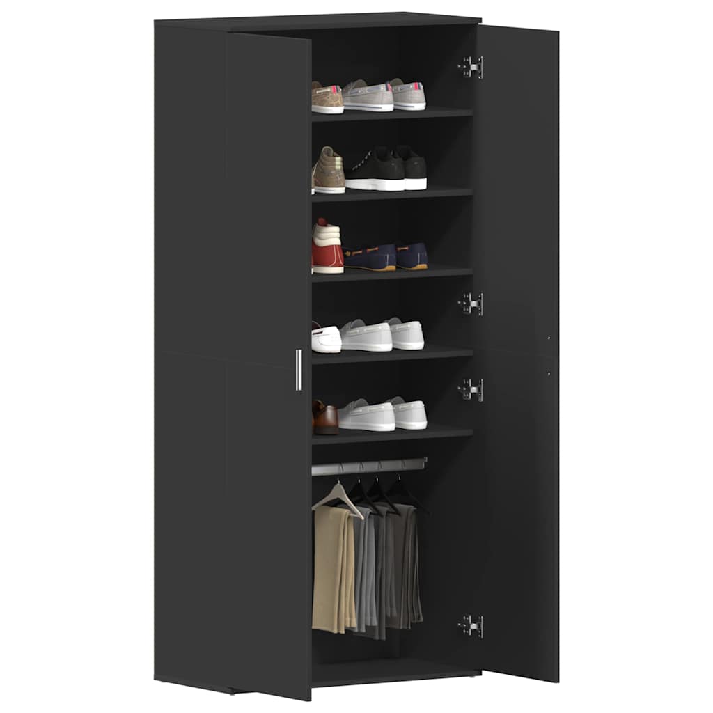 vidaXL Shoe Cabinet 80 x 39 x 178 cm Engineered Wood Black 3