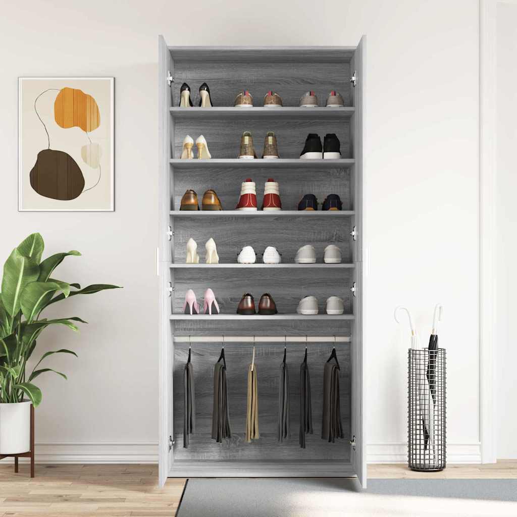 vidaXL Shoe Cabinet 80 x 39 x 178 cm Engineered Wood Grey Sonoma 4