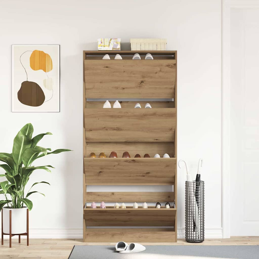 vidaXL Shoe Cabinet 80 x 21 x 163.5 cm Engineered Wood Artisan Oak 4