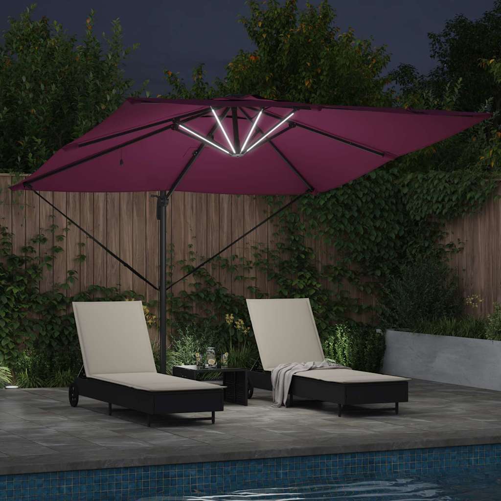 vidaXL Umbrella with LED Strip Lights Bordeaux Red 286 x 284 x 270 cm 4