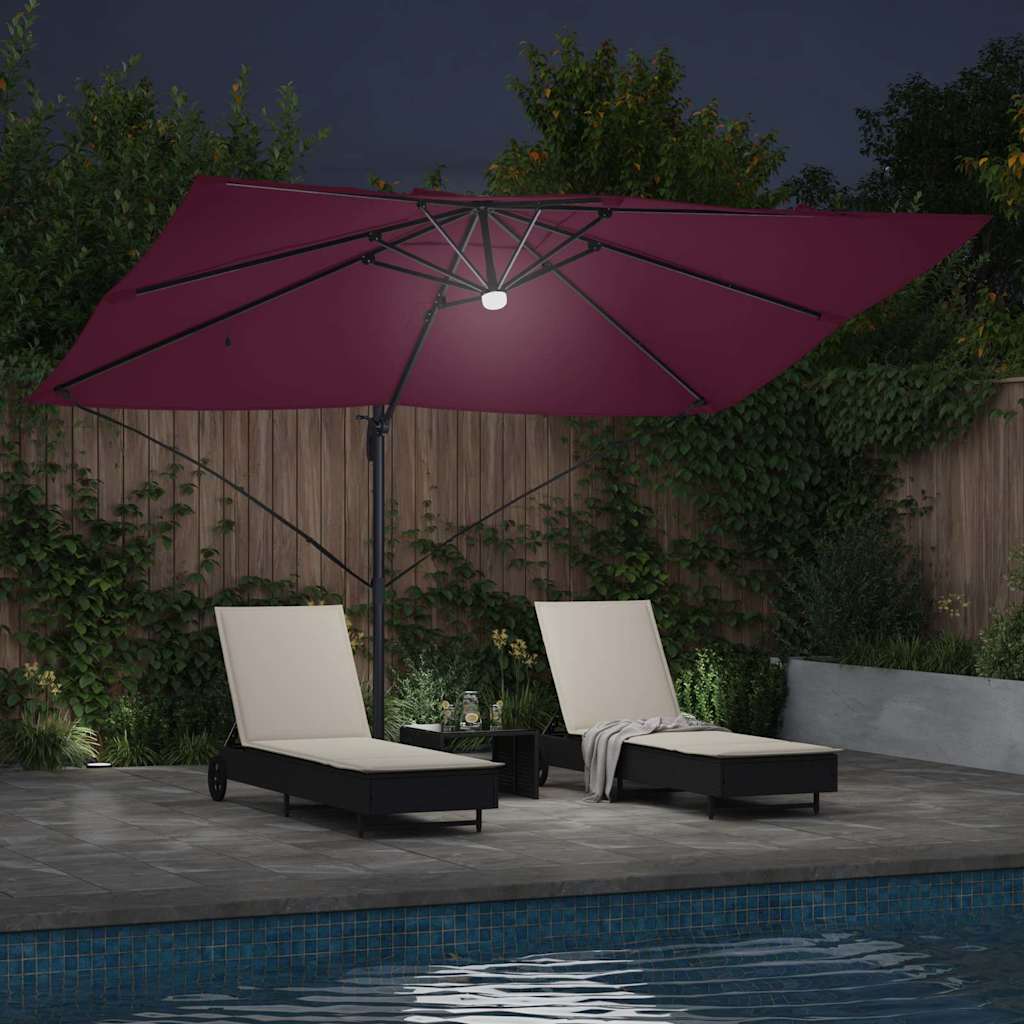 vidaXL Umbrella with LED Strip Lights Bordeaux Red 351 x 250 x 253 cm 4