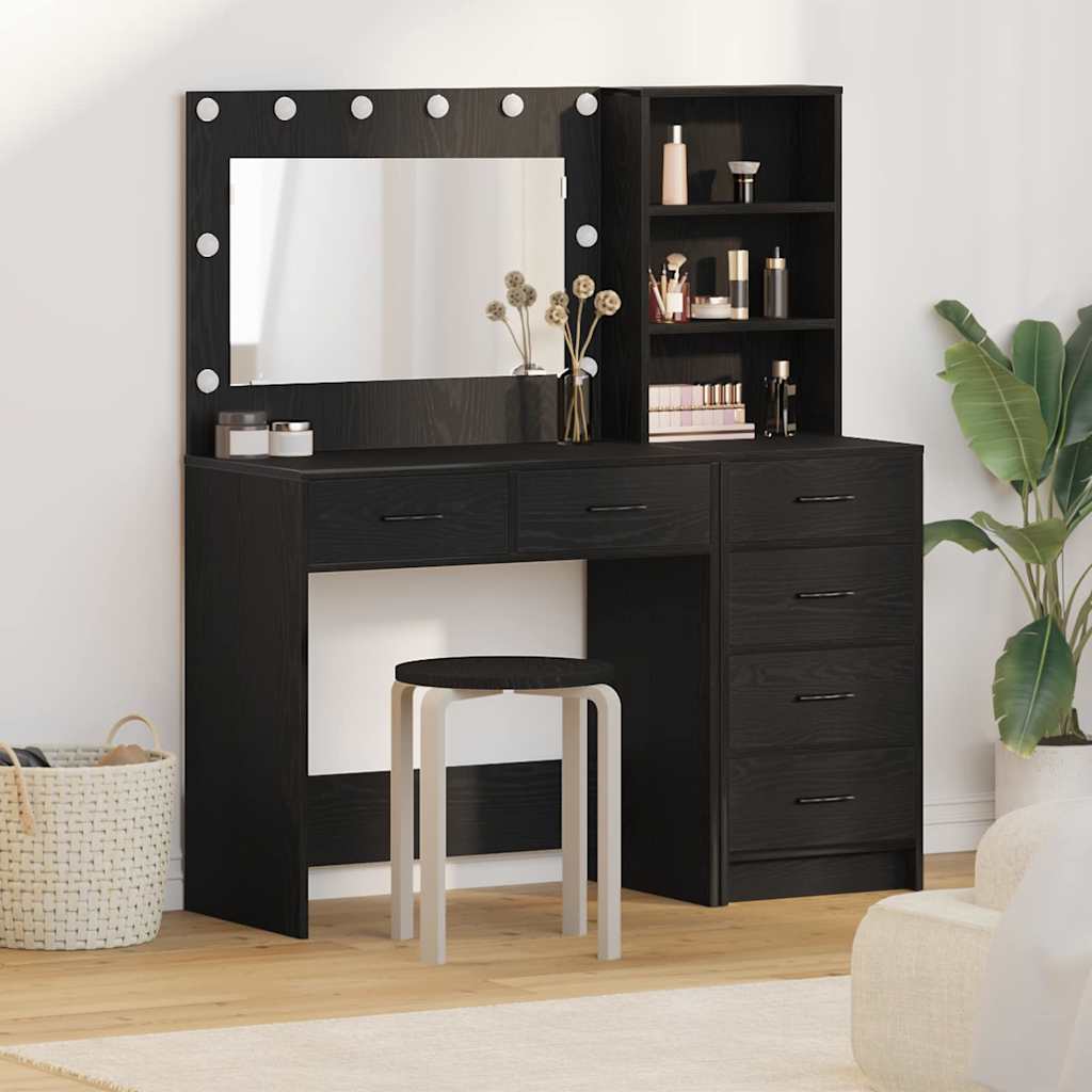 Dressing Table 2 pcs Brown Engineered Wood in Black Oak