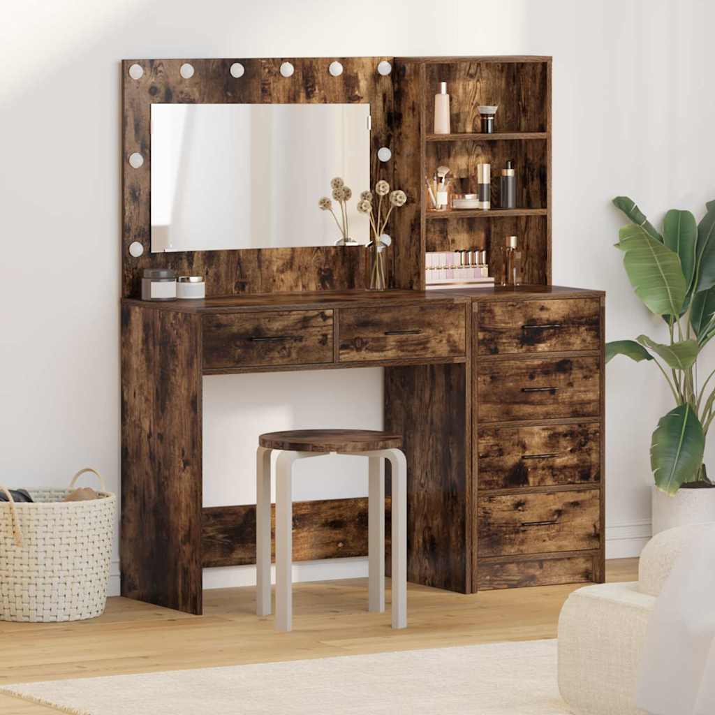 Dressing Table 2 pcs Brown Engineered Wood in Smoked Oak