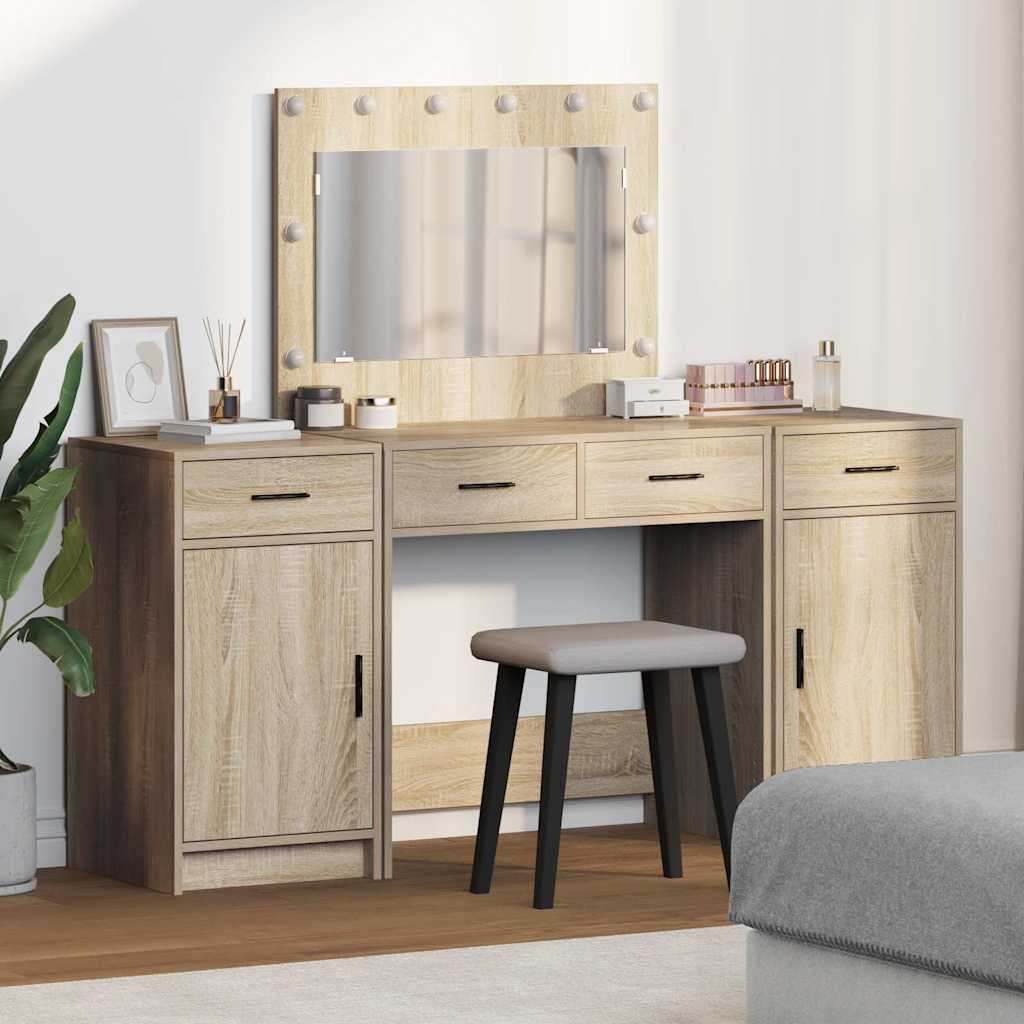 vidaXL Dressing Table 3 pcs Brown 78.5 x 41 x 135 cm Engineered Wood 1