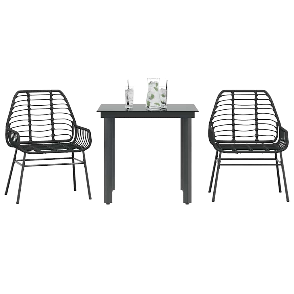 5 Piece Garden Dining Set Poly Rattan Glass Black 80 cm 80 cm 2