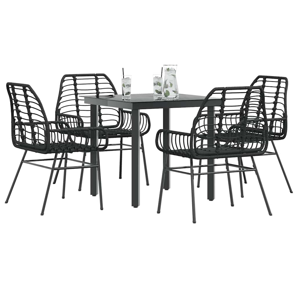 5 Piece Garden Dining Set Poly Rattan Glass Black 80 cm 80 cm 4