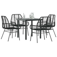 5 Piece Garden Dining Set Poly Rattan Glass Black 80 cm 80 cm 4