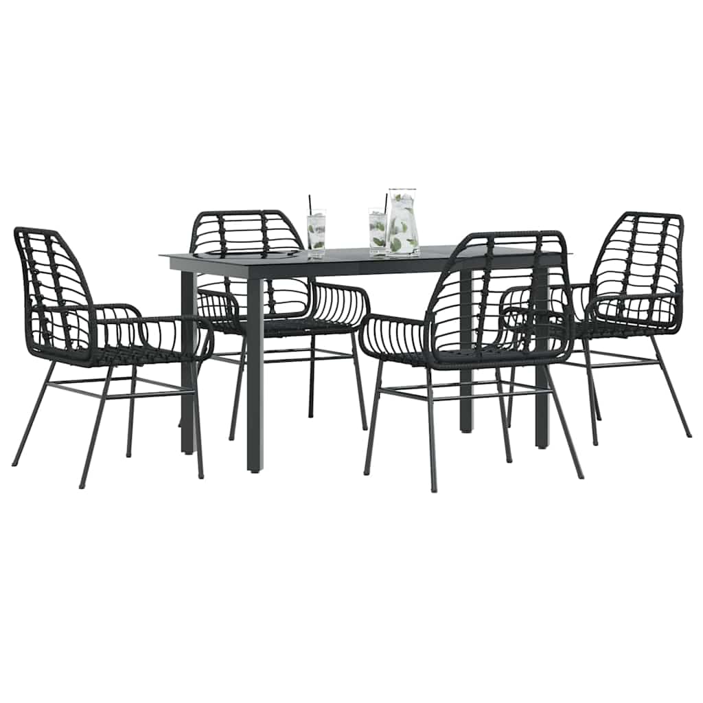 5 Piece Garden Dining Set Poly Rattan Glass Black 140 cm 70 cm 4
