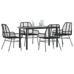 5 Piece Garden Dining Set Poly Rattan Glass Black 140 cm 70 cm 4
