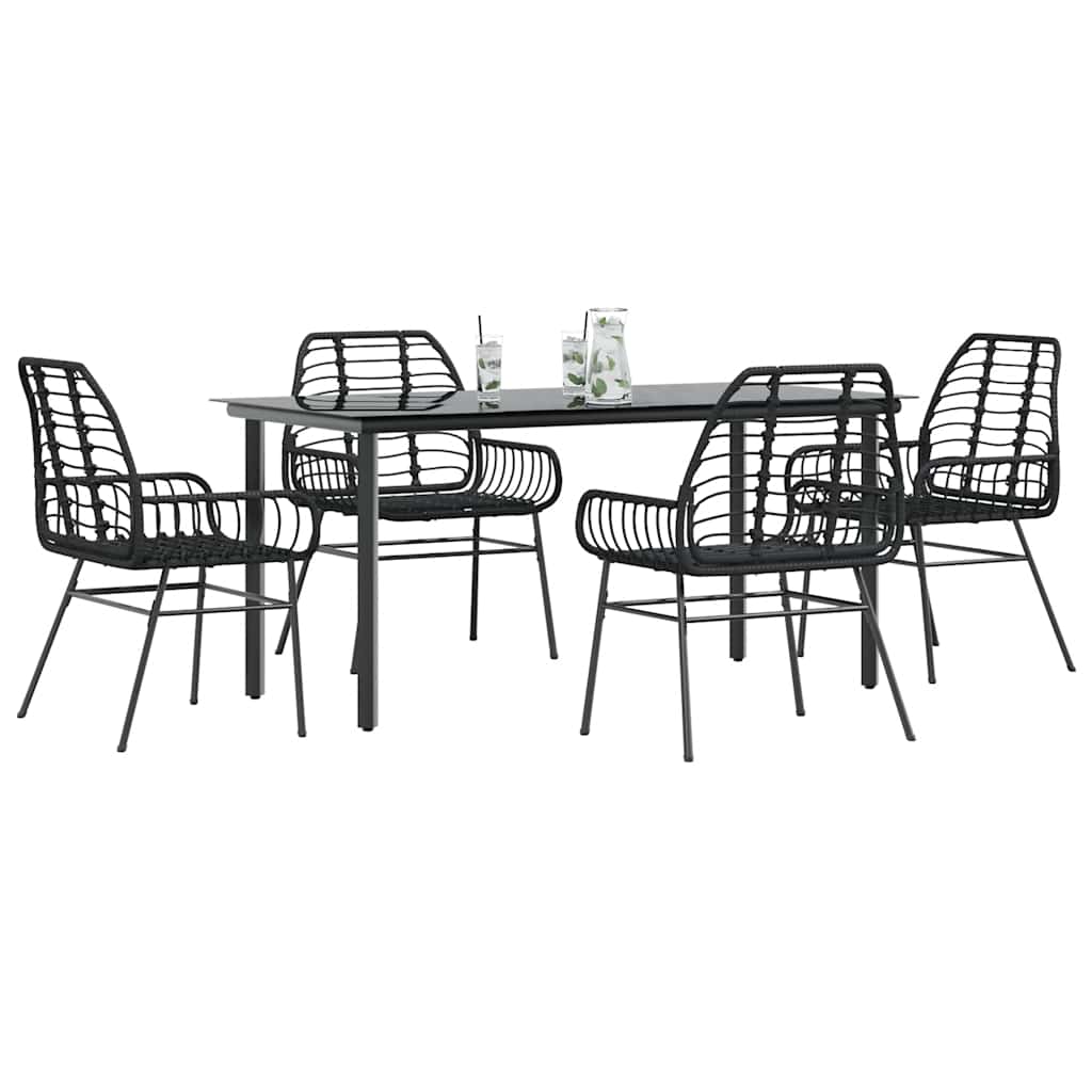 5 Piece Garden Dining Set Poly Rattan Glass Black 160 cm 80 cm 4