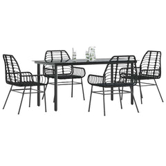 5 Piece Garden Dining Set Poly Rattan Glass Black 160 cm 80 cm 4