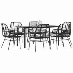 5 Piece Garden Dining Set Poly Rattan Glass Black 160 cm 80 cm 6