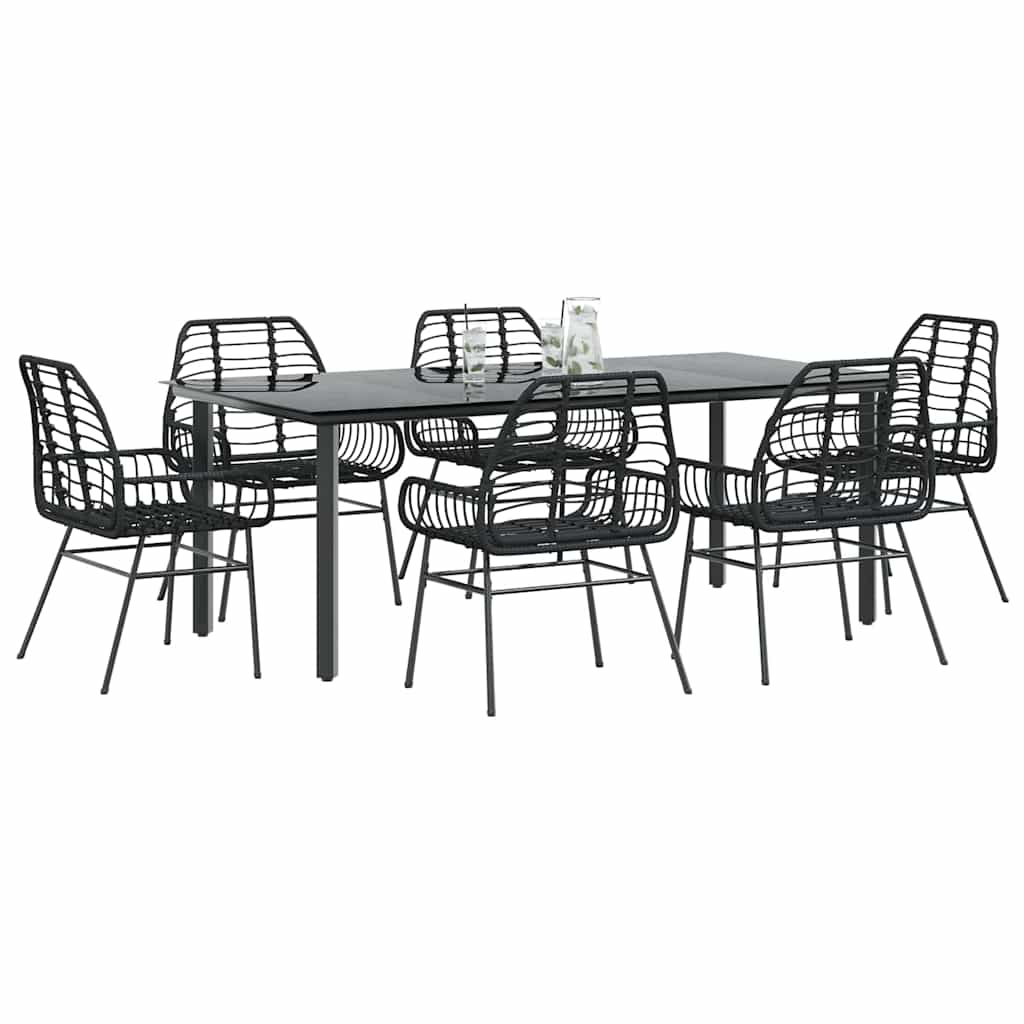 5 Piece Garden Dining Set Poly Rattan Glass Black 200 cm 100 cm 6