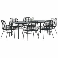 5 Piece Garden Dining Set Poly Rattan Glass Black 200 cm 100 cm 6