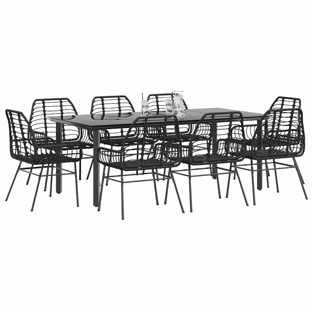 5 Piece Garden Dining Set Poly Rattan Glass Black 200 cm 100 cm 8