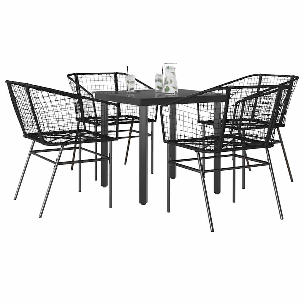 5 Piece Garden Dining Set Poly Rattan Glass Black 80 cm 80 cm 4