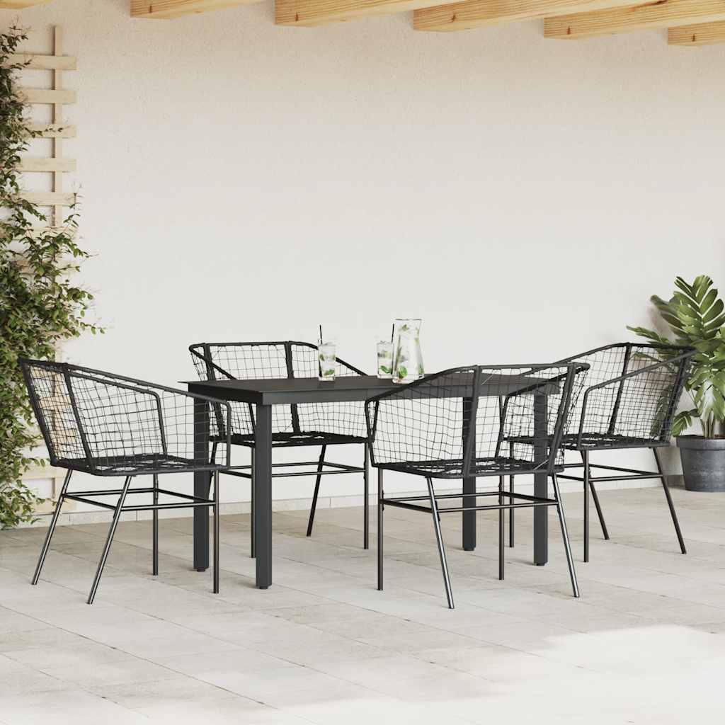 5 Piece Garden Dining Set Poly Rattan Glass Black 140 cm 70 cm 4