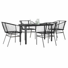 5 Piece Garden Dining Set Poly Rattan Glass Black 140 cm 70 cm 4