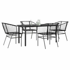 5 Piece Garden Dining Set Poly Rattan Glass Black 160 cm 80 cm 4