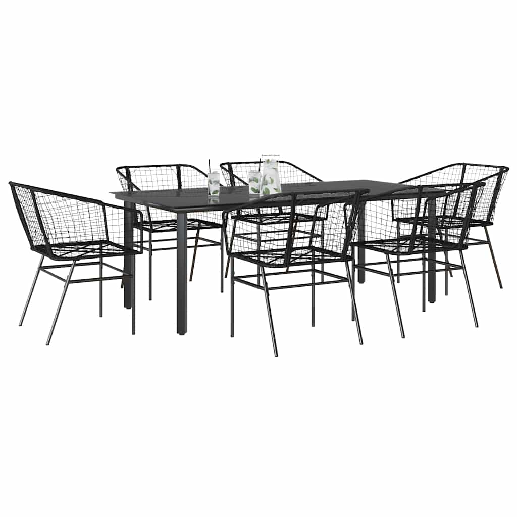 5 Piece Garden Dining Set Poly Rattan Glass Black 200 cm 100 cm 6