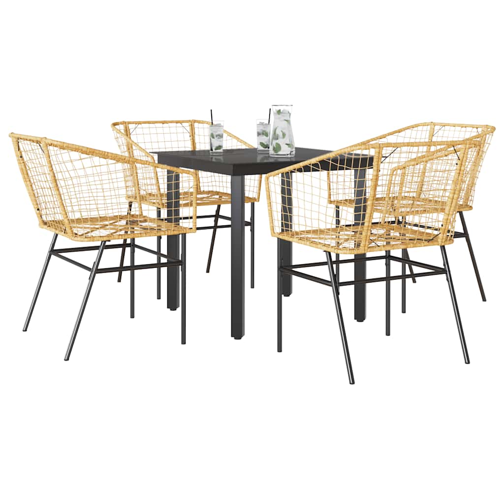 5 Piece Garden Dining Set Poly Rattan Glass Brown 80 cm 80 cm 4