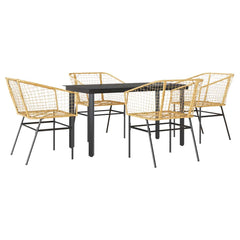 5 Piece Garden Dining Set Poly Rattan Glass Brown 140 cm 70 cm 4