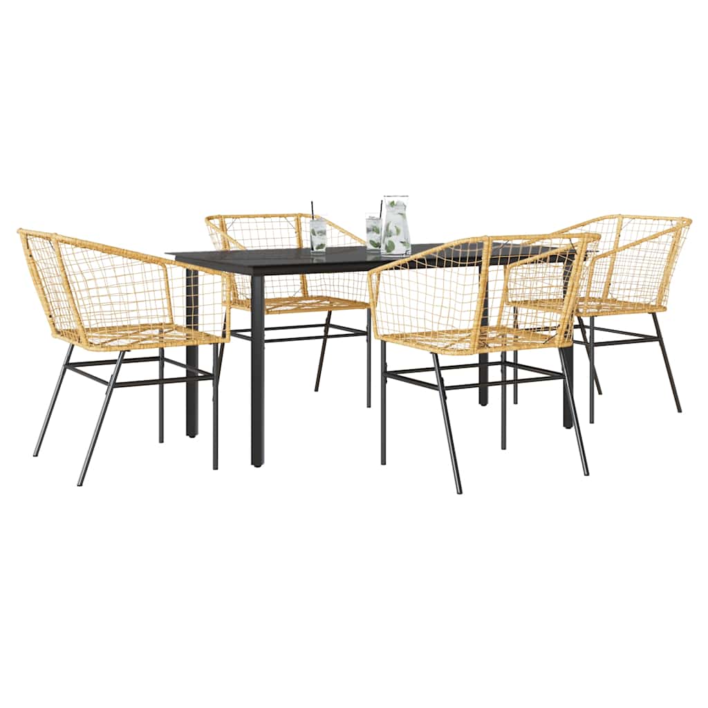 5 Piece Garden Dining Set Poly Rattan Glass Brown 160 cm 80 cm 4